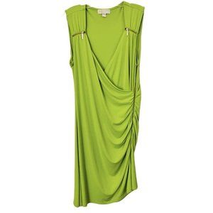 Michael Kors Fresh Lime Green Gold Zipper Faux Wrap  Dress Size 6